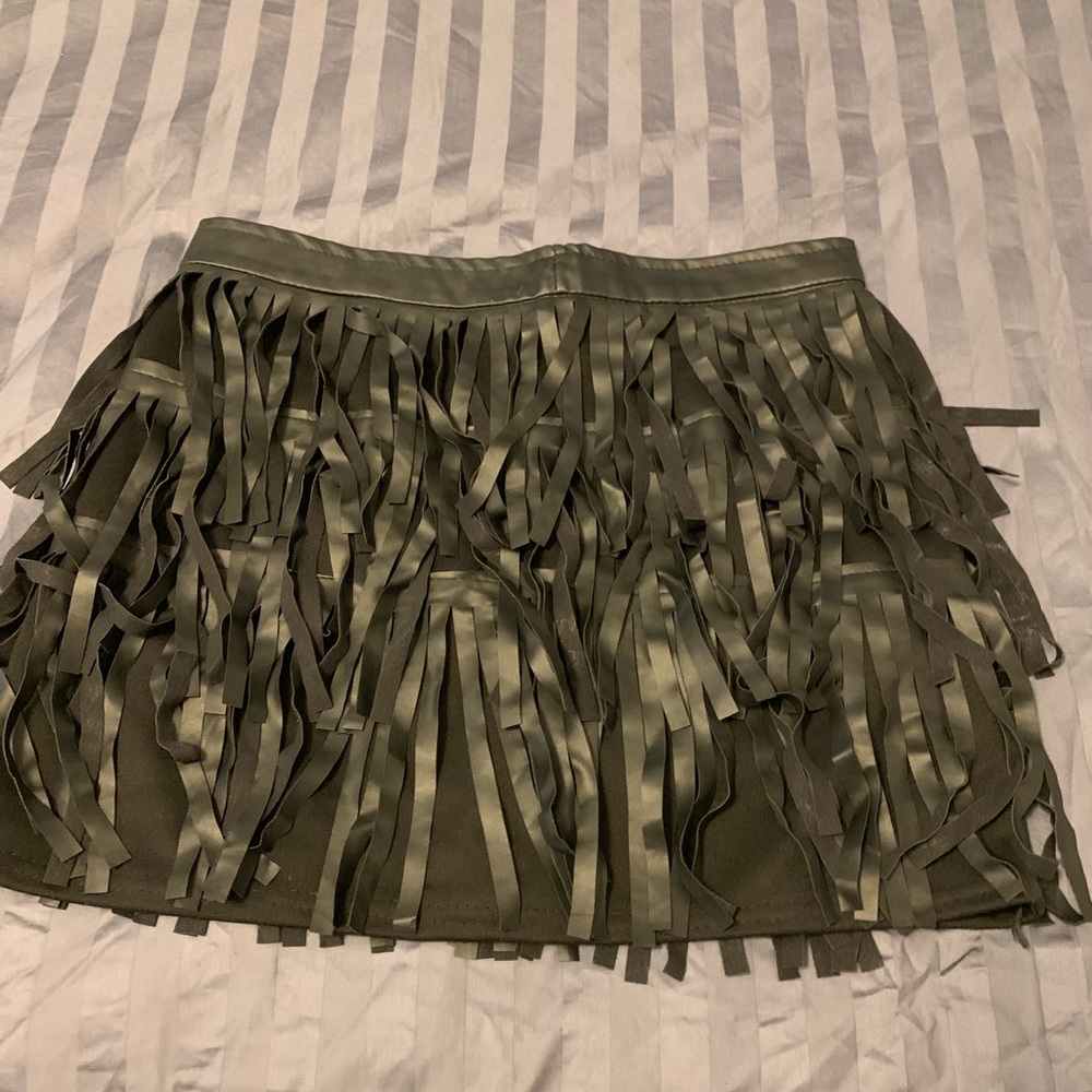 Synthetic leather mini ruffled skirt